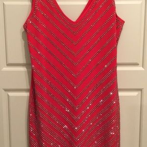 Cache studded red double v neck red dress NWOT